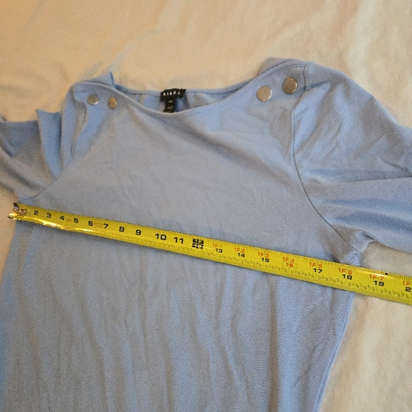 Tribal Light Blue 3/4 Sleeve Stretch Cotton Top with Metal Shoulder Button - Picture 4 of 8